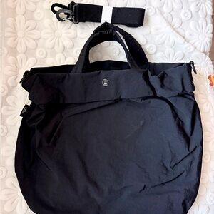 Large Lightweight Black Tote Bag with Strap